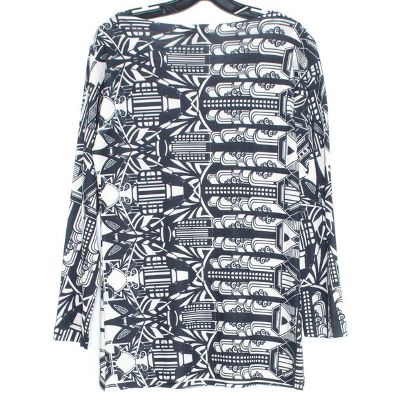 Nally & Millie Womens Top Abstract Print Artsy Long Sleeve Black Size Medium - Picture 2 of 2